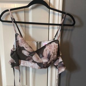 Floral crop top in olive colour